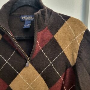 Brooks Brothers Men's Zip-Up Argyle Sweater - Brown and Tan